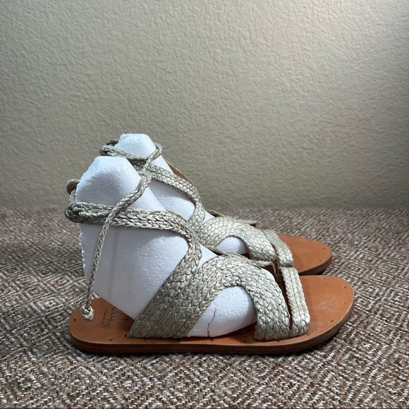 BEEK BY TWO BIRDS Cuckoo Ankle Tie Sandal BRAIDED LEATHER Womens SZ 7 Beach EUC - Picture 3 of 6